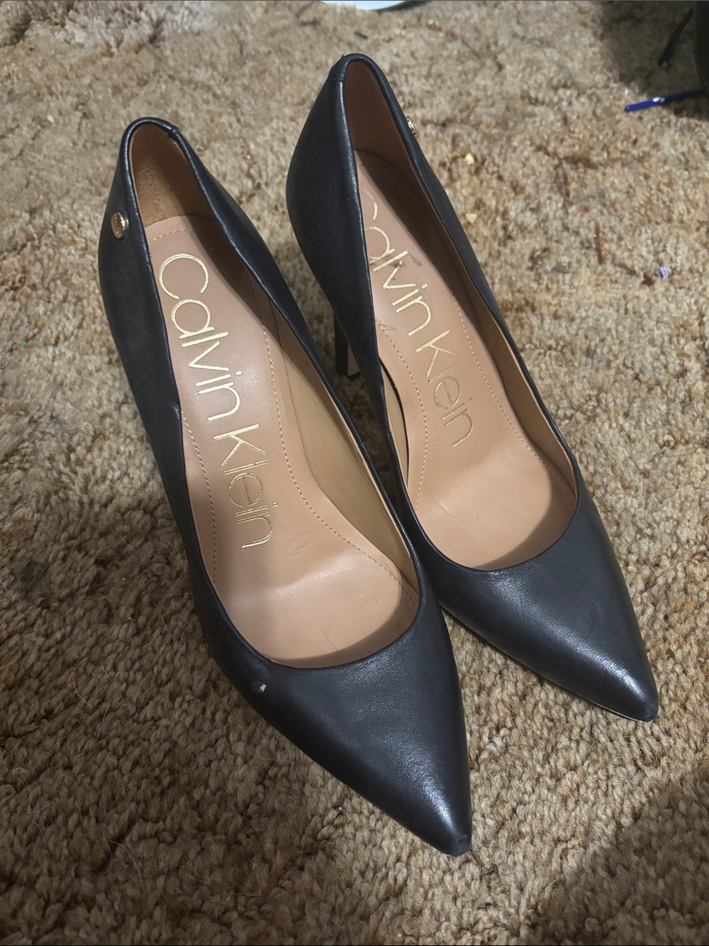 Calvin Klein Black Pointed-Toe Leather Heels